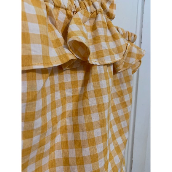 Storia sunflower yellow white check ruffled straps tank top. Size medium. - Picture 2 of 5